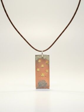 Handmade stamped silver pewter Tree of Life adjustable brown leather‎ necklace